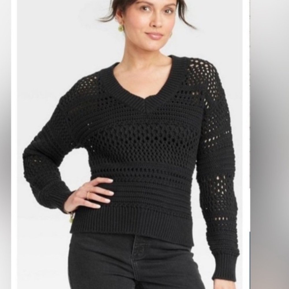 Universal Thread Openwork V-Neck
Pullover Sweater… - image 3